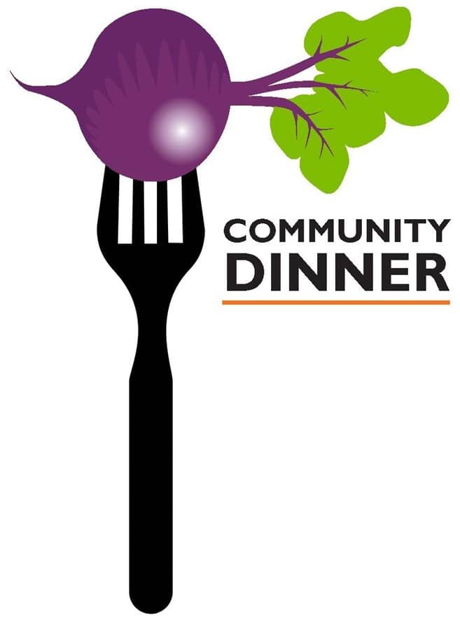 St. John's United Church | Community dinner logo with a beet on a fork.