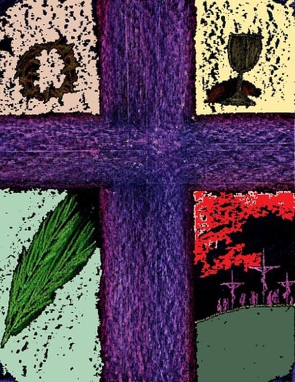 St. John's United Church | A drawing of a cross with a bird and a flower on it.