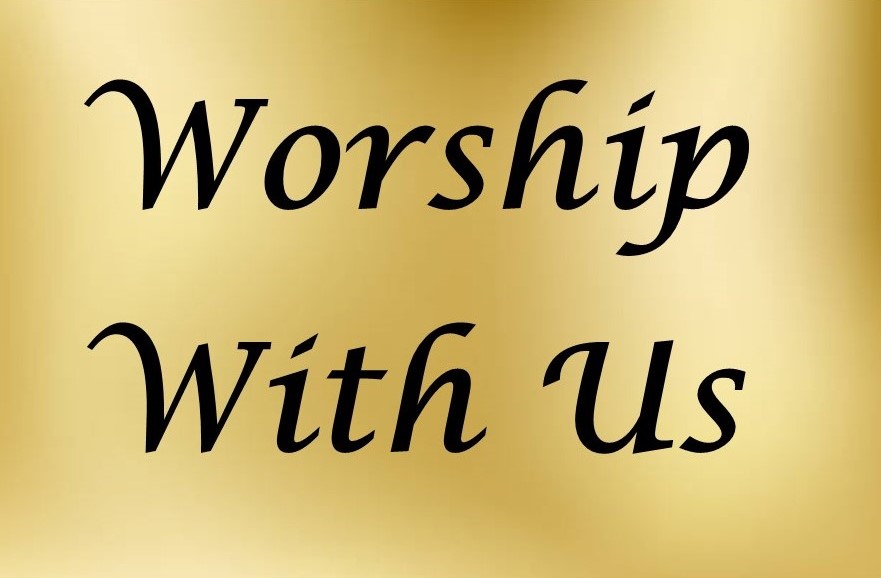 St. John's United Church | Text "Worship With Us" written on a gold background.