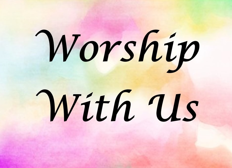 St. John's United Church | Text reading "Worship With Us" on a colorful watercolor background.