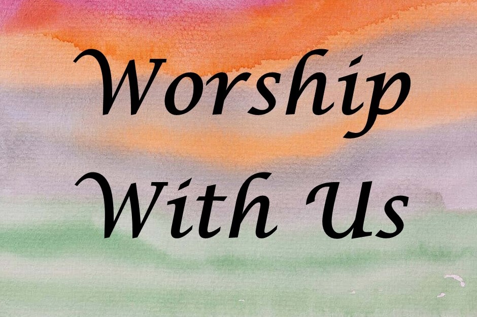 St. John's United Church | Text "Worship With Us" over a background of blended pastel colors including orange, pink, purple, and green.