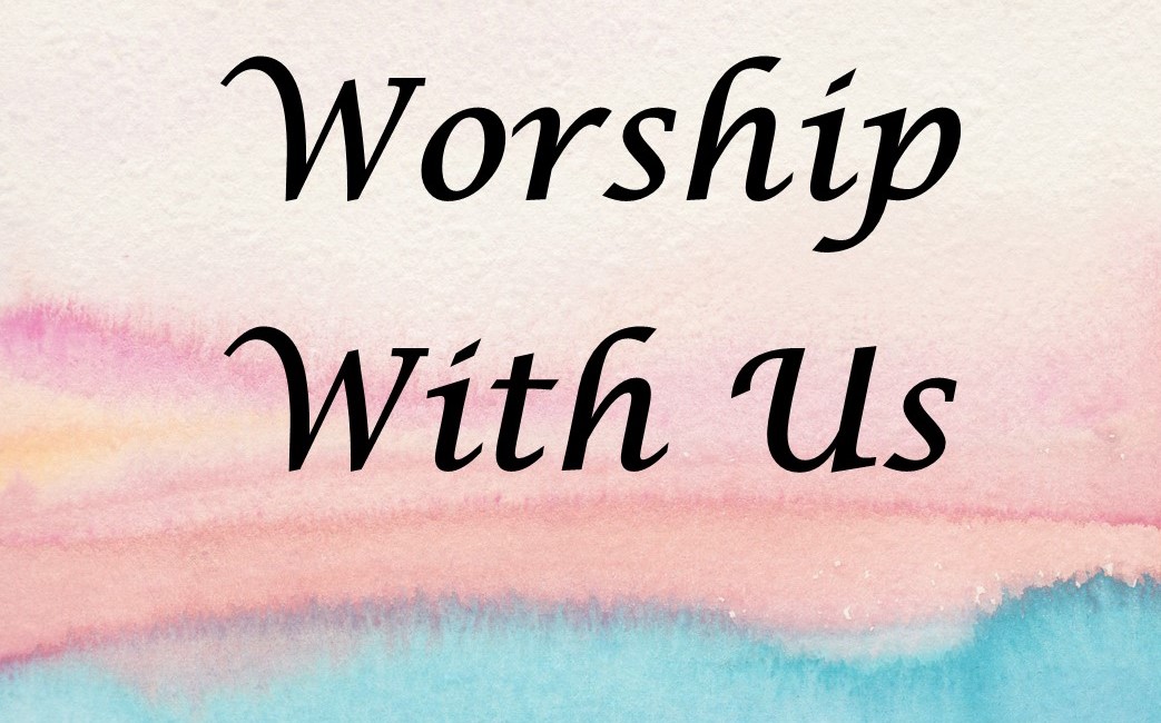 St. John's United Church | Text "Worship With Us" on a pastel-colored background with soft pink, blue, and peach shades.