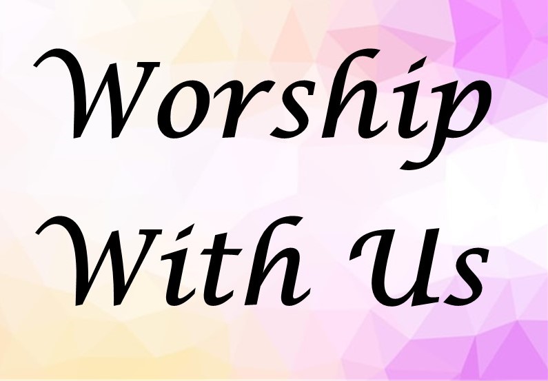 St. John's United Church | Text "Worship With Us" displayed against a colorful, pastel geometric background.