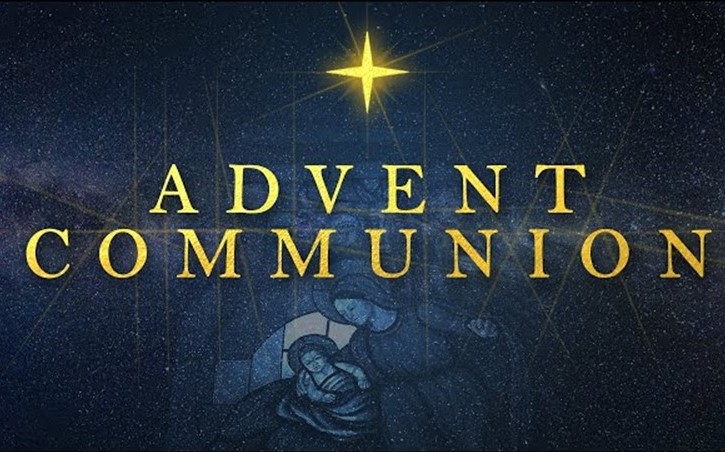 St. John's United Church | Text reading "Advent Communion" with a shining star above and a nativity scene in the background.