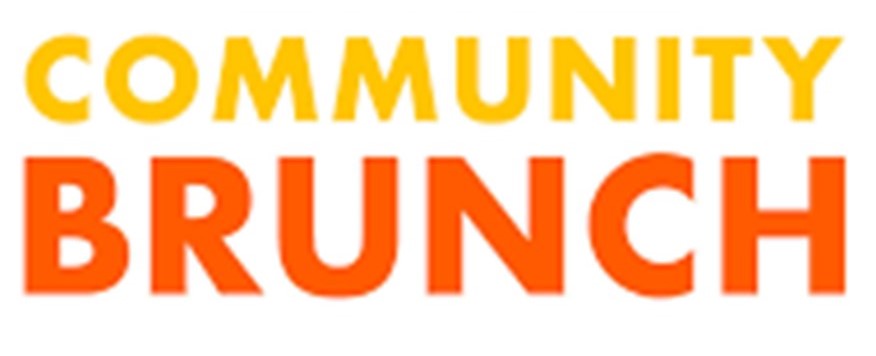 St. John's United Church | Bold, capitalized text reads "Community Brunch" with "Community" in yellow and "Brunch" in orange.