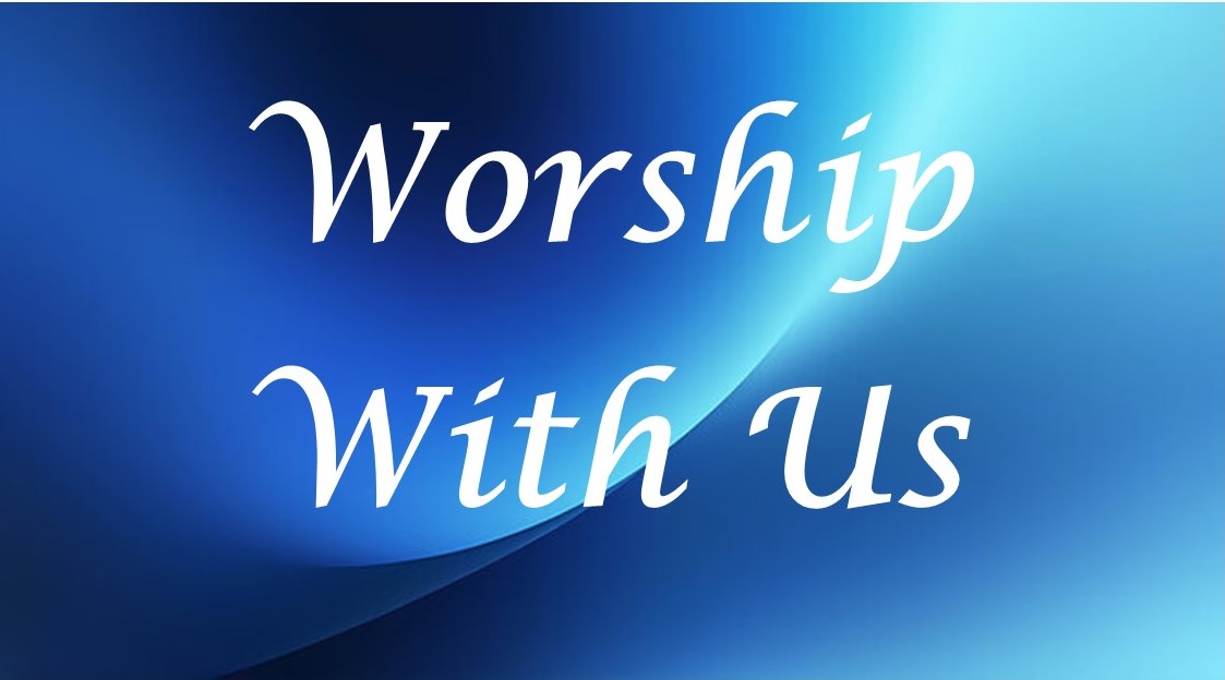 St. John's United Church | Text "Worship With Us" on a blue gradient background.