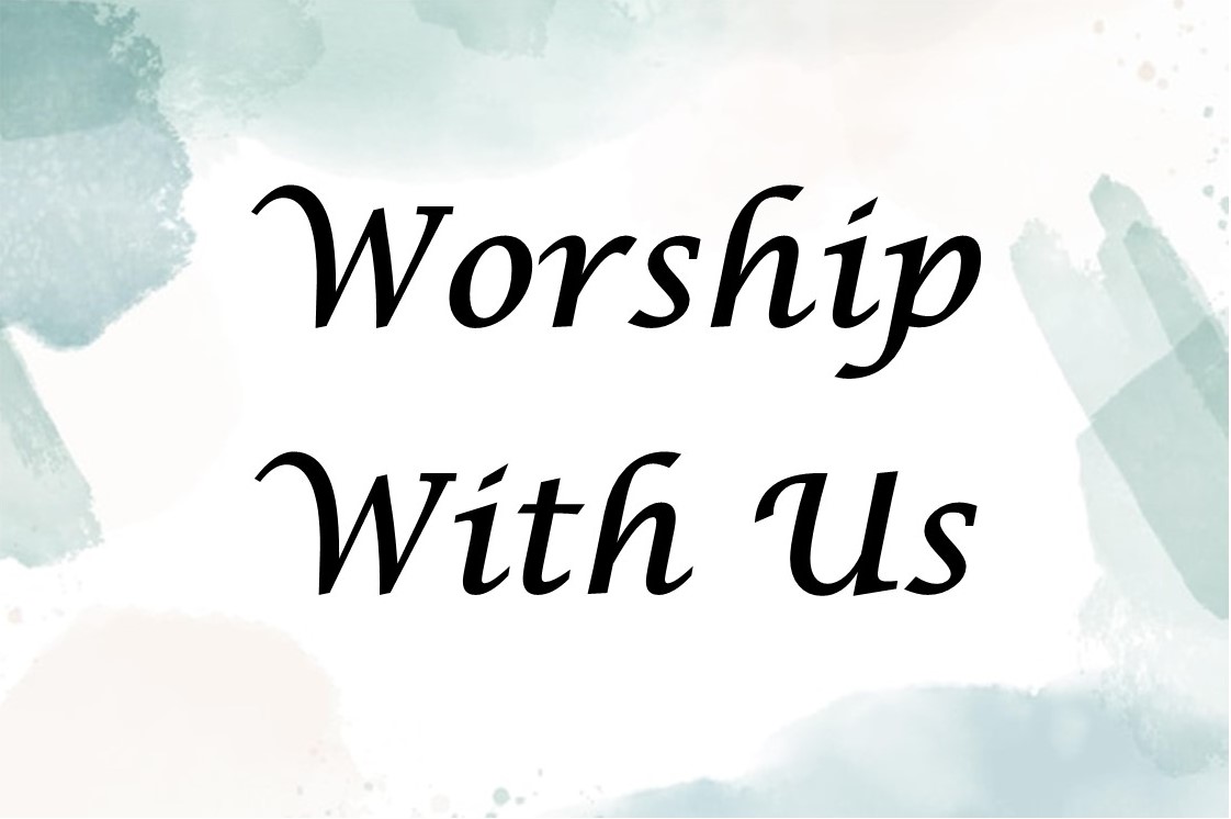 St. John's United Church | Text reads "Worship With Us" in elegant, dark script on a soft watercolor background.